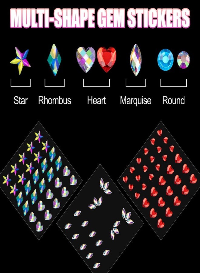 BELLEBOOST 9 Sheets Face Rhinestones and Pearl Stickers Set 1, Rainbow Mixed shape Self Adhesive Gems Face Jewels Stick on, with Makeup Glue for Makeup Eyes Face Hair Nails Body, Crafts and Decorations - Image 4